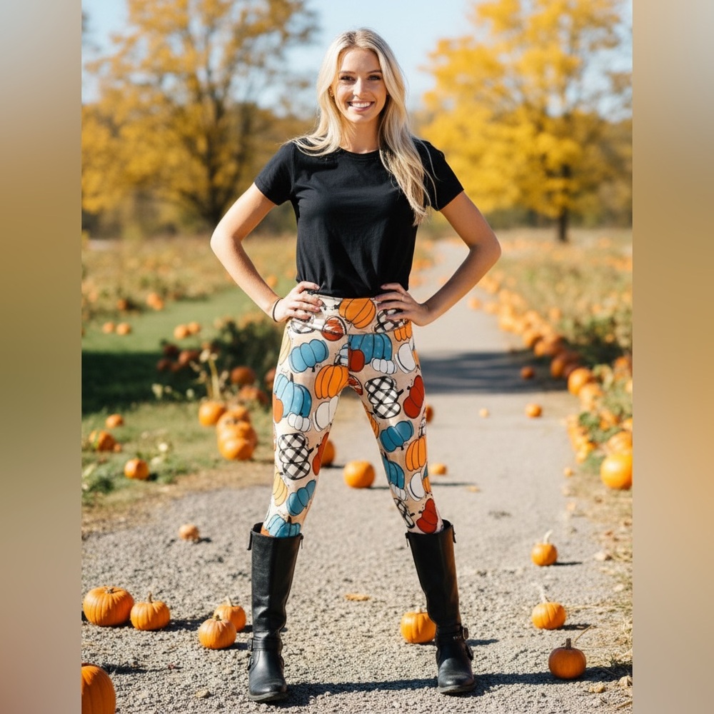 Pumpkin Fall Leggings, Hallowen Thanksgiving Yoga Pants, Sizes TC/TC2